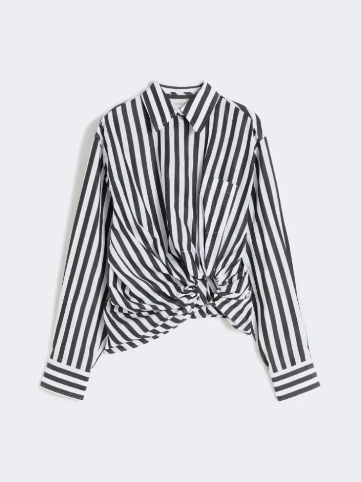 Striped poplin shirt - BLACK
