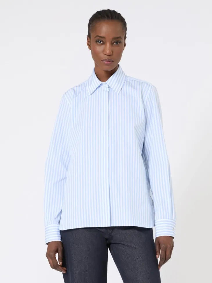 Striped poplin shirt - LIGHT BLUE