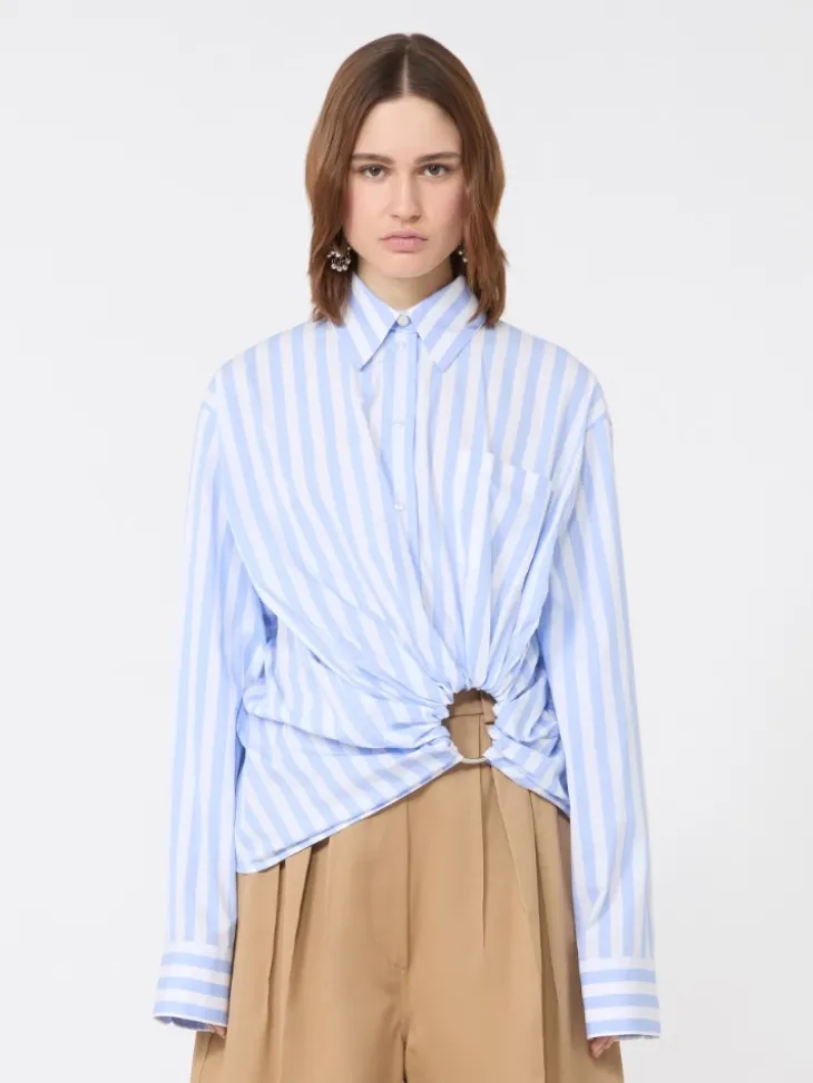 Striped poplin shirt - LIGHT BLUE