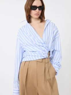 Striped poplin shirt - LIGHT BLUE