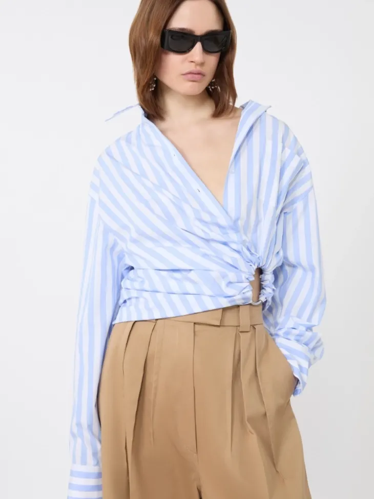 Striped poplin shirt - LIGHT BLUE