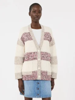 Striped wool and cotton cardigan - SAND