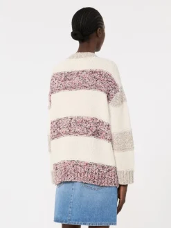 Striped wool and cotton cardigan - SAND