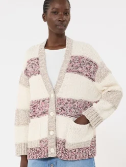 Striped wool and cotton cardigan - SAND