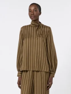 Stripe-print silk blouse - KAKI