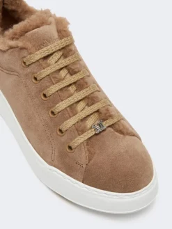 Suede and Teddy fabric trainers - CAMEL