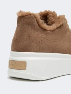 Suede and Teddy fabric trainers - CAMEL