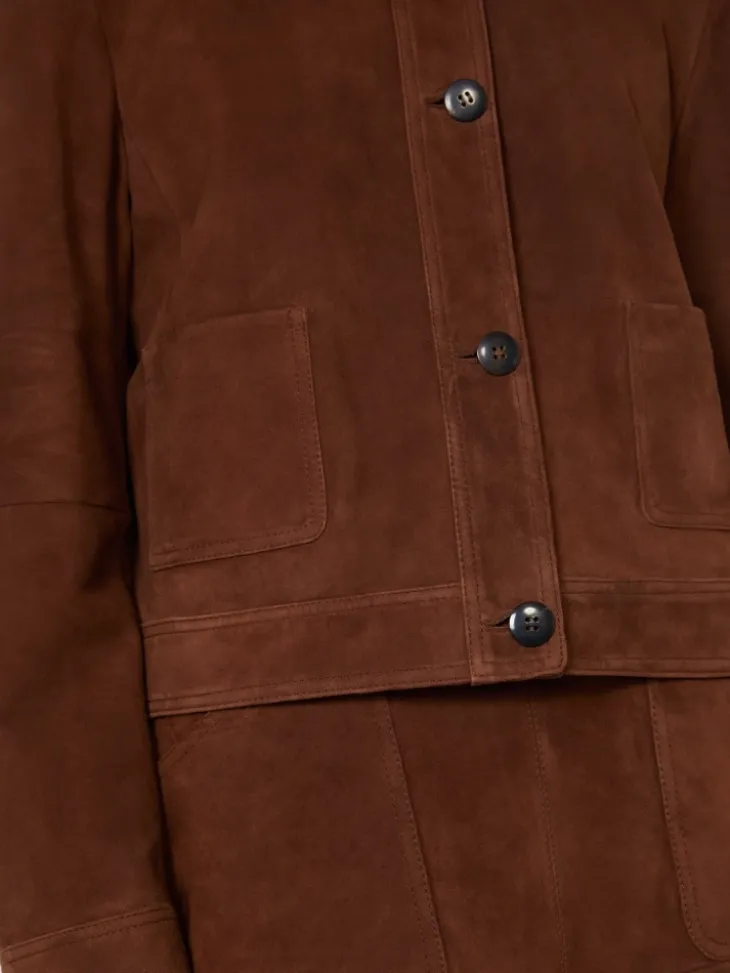 Suede boxy jacket - CHOCOLATE