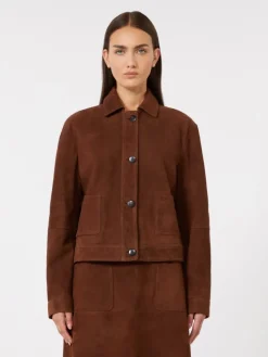 Suede boxy jacket - CHOCOLATE