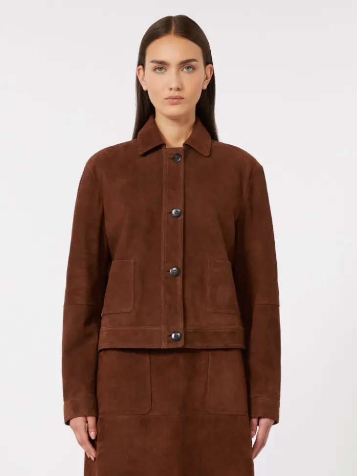 Suede boxy jacket - CHOCOLATE