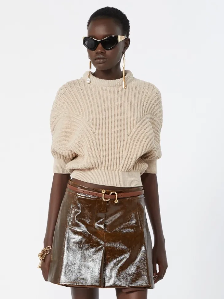 Sunburst-patterned cotton-blend sweater - BEIGE