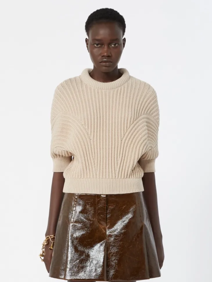 Sunburst-patterned cotton-blend sweater - BEIGE