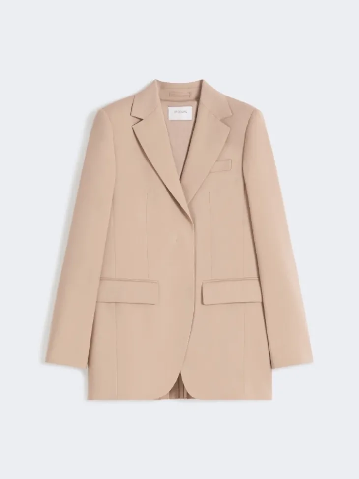 Tailored wool blazer with pleated back - BEIGE