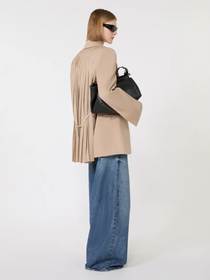 Tailored wool blazer with pleated back - BEIGE