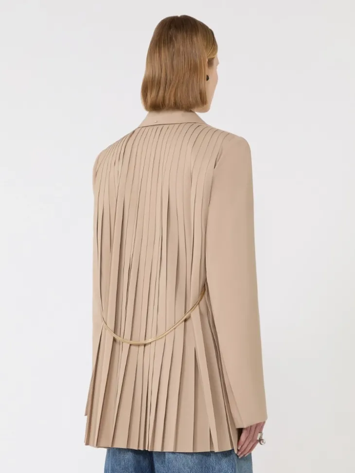 Tailored wool blazer with pleated back - BEIGE
