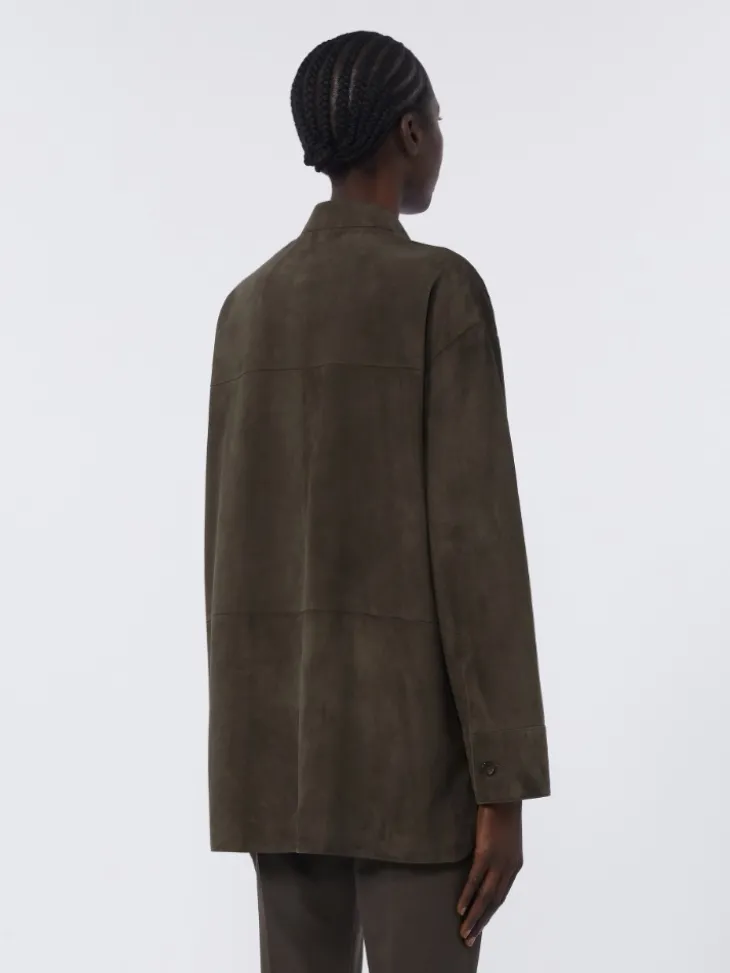 Topstitched suede jacket - GREEN