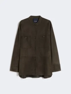 Topstitched suede jacket - GREEN