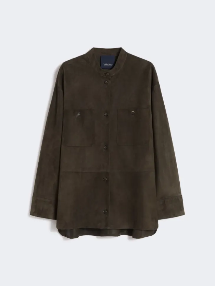 Topstitched suede jacket - GREEN