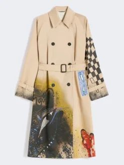 Trench coat in patterned water-repellent gabardine - SKIN ORIENT