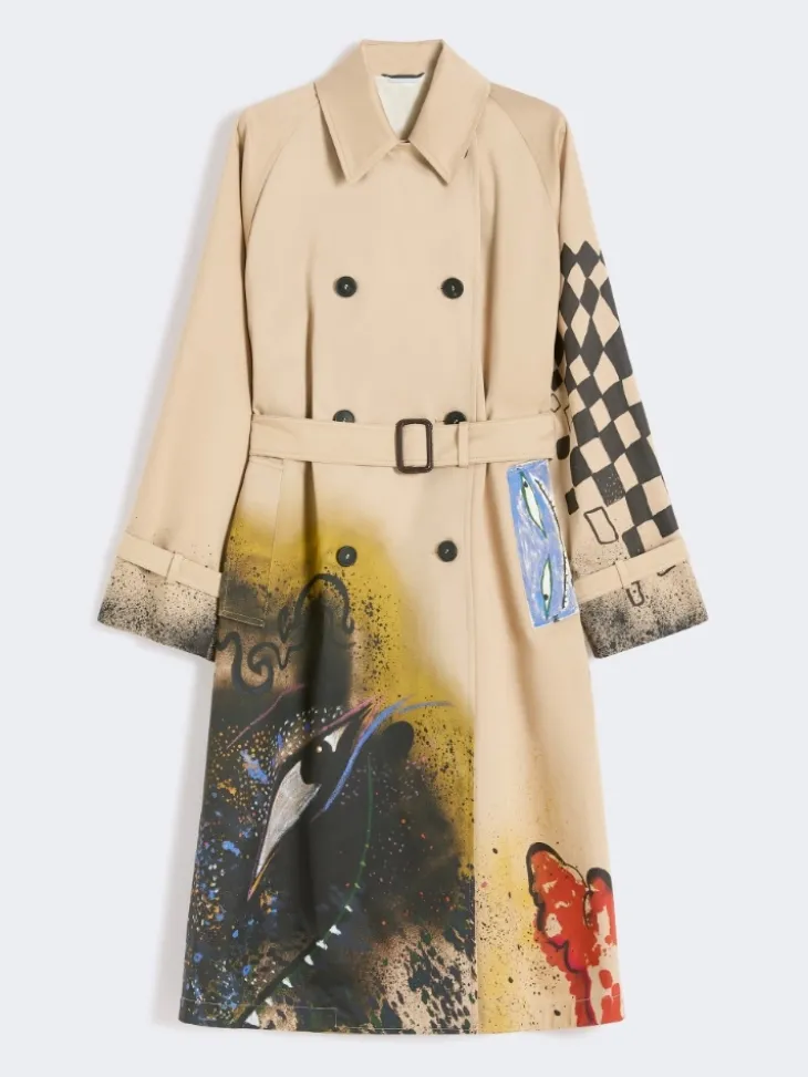 Trench coat in patterned water-repellent gabardine - SKIN ORIENT