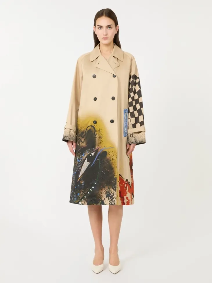 Trench coat in patterned water-repellent gabardine - SKIN ORIENT