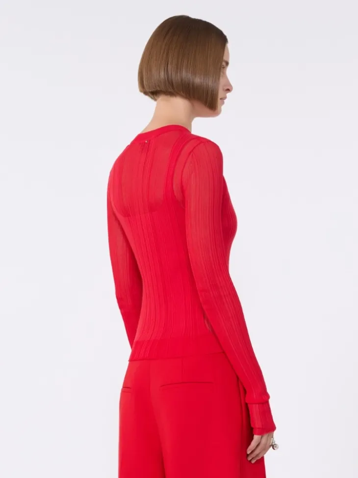 Trompe l'oeil viscose jumper - RED