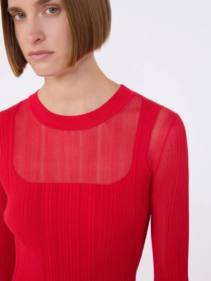Trompe l'oeil viscose jumper - RED