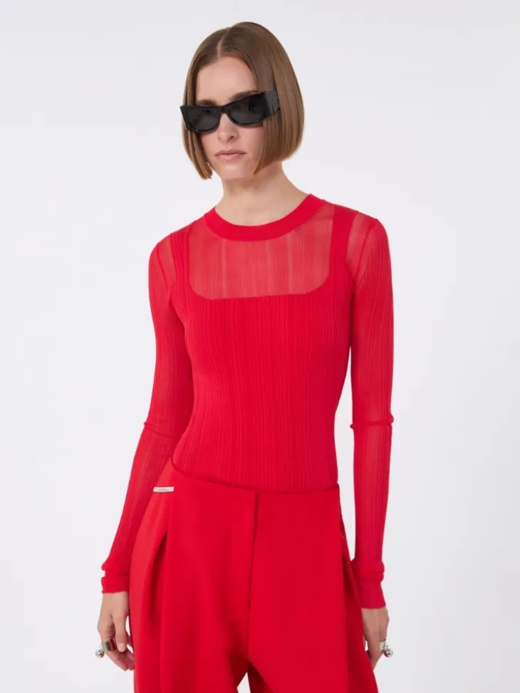 Trompe l'oeil viscose jumper - RED