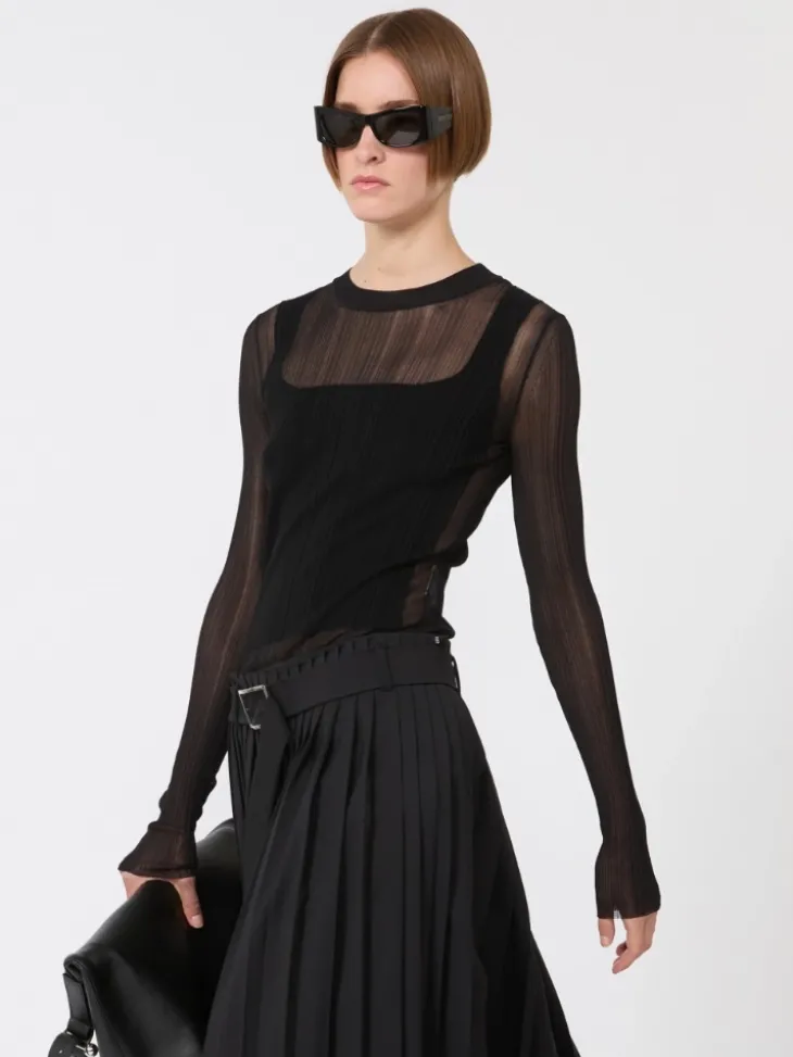 Trompe l'oeil viscose jumper - BLACK