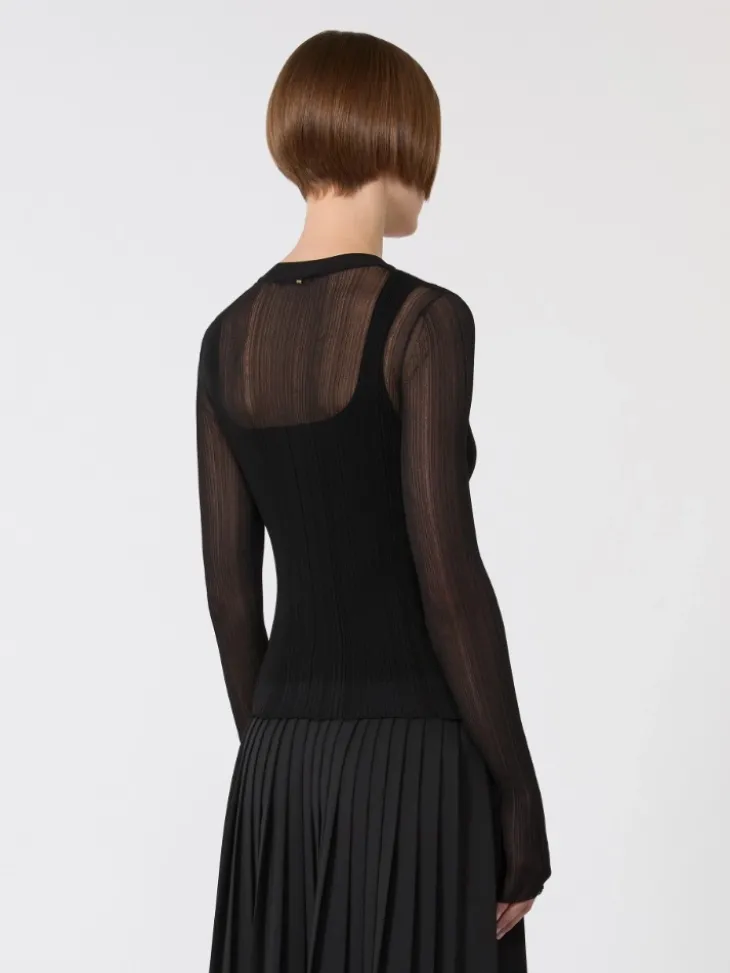 Trompe l'oeil viscose jumper - BLACK