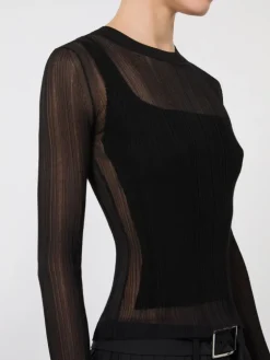 Trompe l'oeil viscose jumper - BLACK