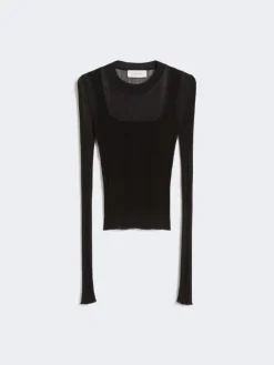Trompe l'oeil viscose jumper - BLACK