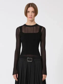 Trompe l'oeil viscose jumper - BLACK