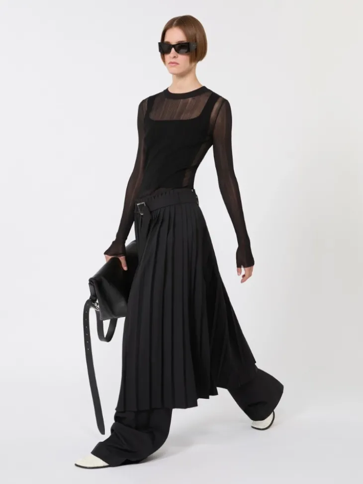 Trompe l'oeil viscose jumper - BLACK