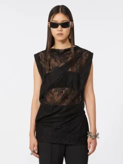 Two-tone lace top - BLACK