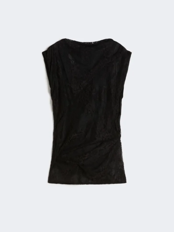 Two-tone lace top - BLACK