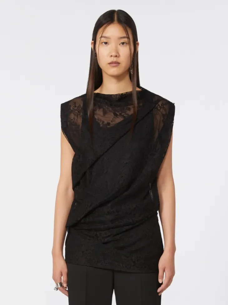 Two-tone lace top - BLACK