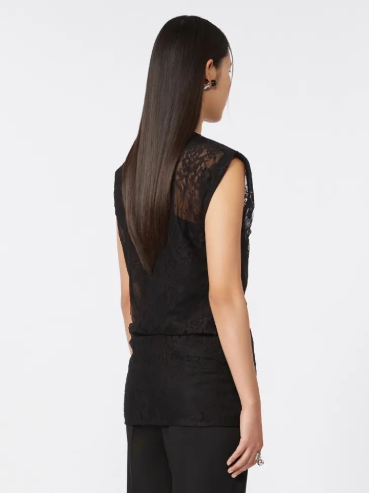 Two-tone lace top - BLACK