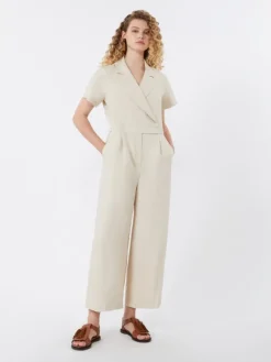 Viscose and linen batavia jumpsuit - BEIGE