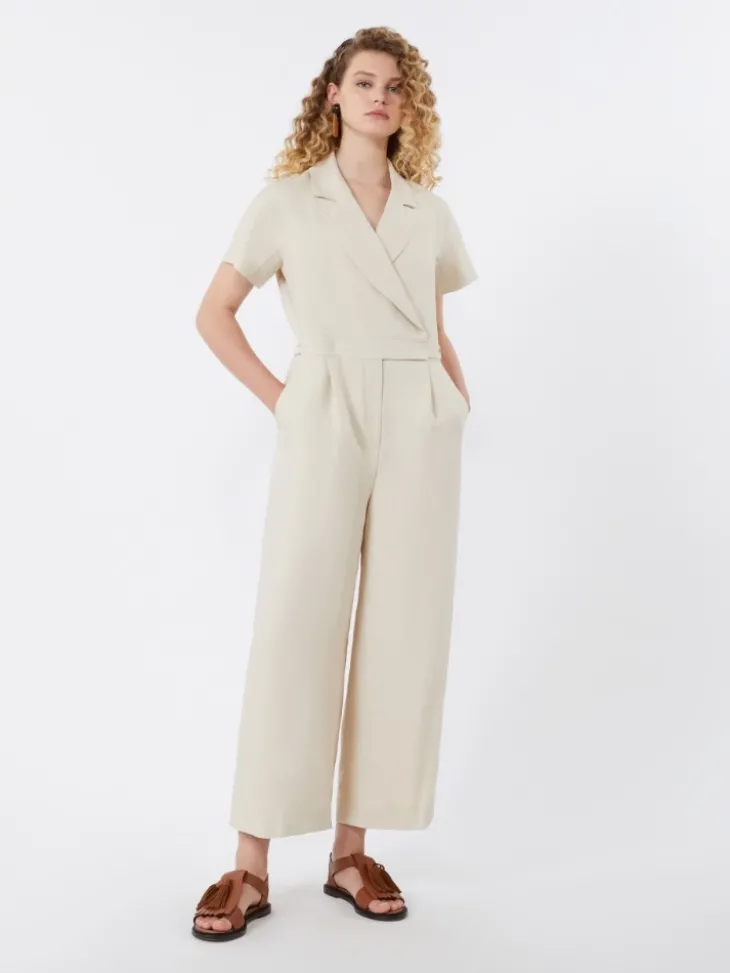 Viscose and linen batavia jumpsuit - BEIGE