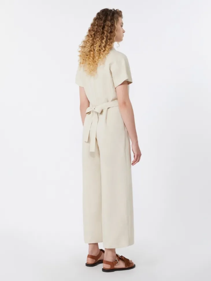 Viscose and linen batavia jumpsuit - BEIGE