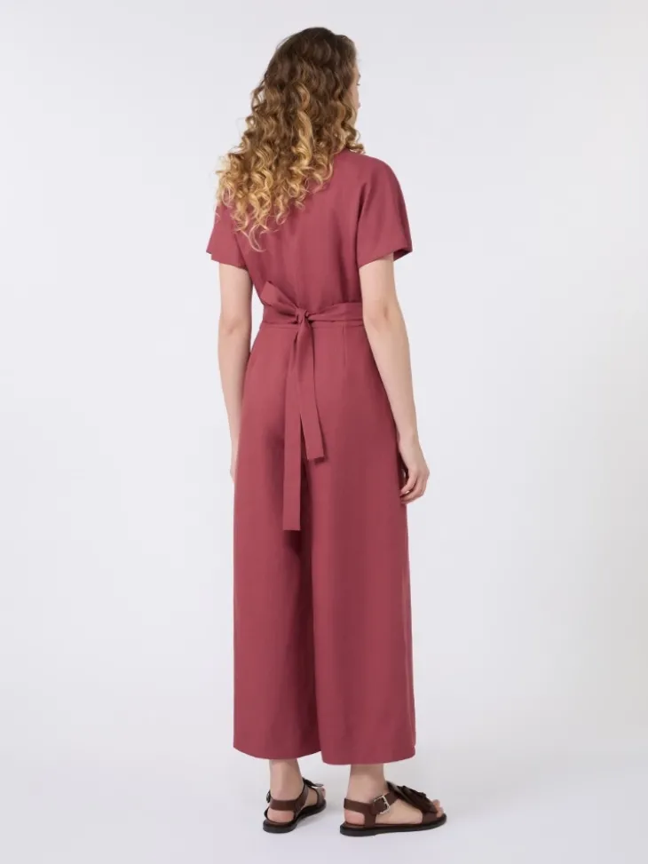 Viscose and linen batavia jumpsuit - CHERRY