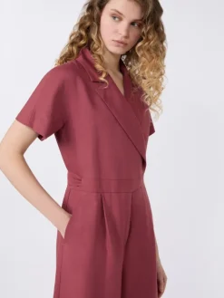 Viscose and linen batavia jumpsuit - CHERRY