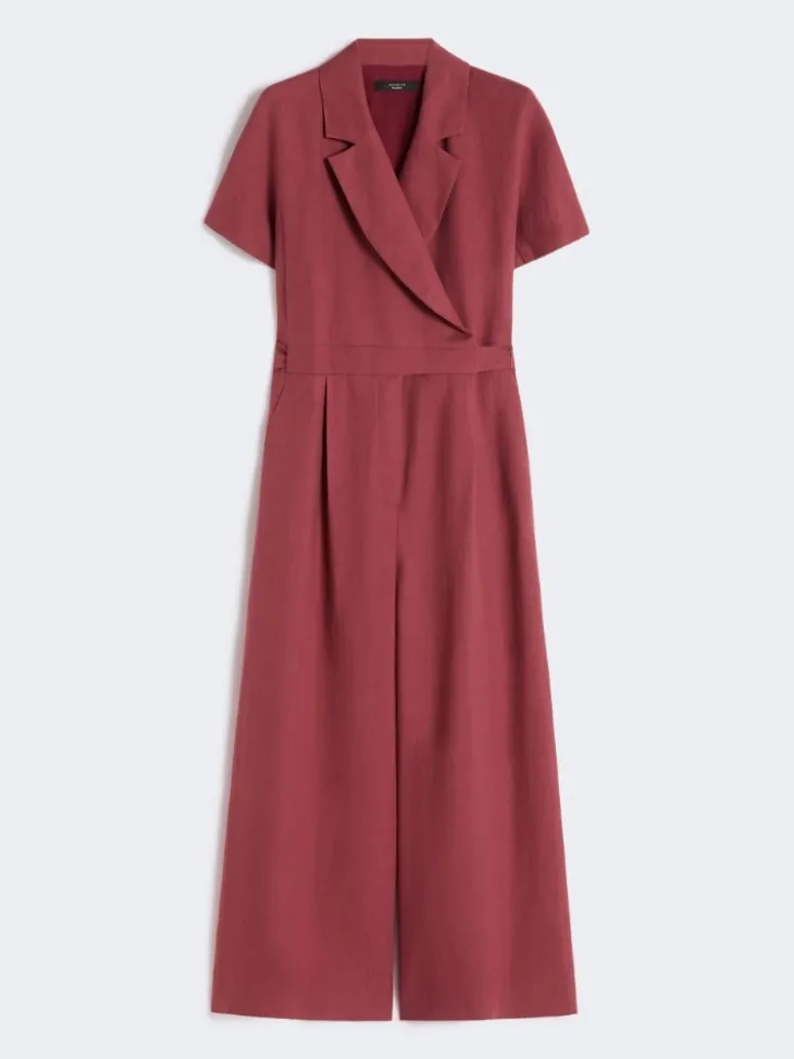 Viscose and linen batavia jumpsuit - CHERRY