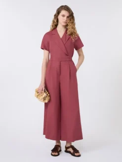 Viscose and linen batavia jumpsuit - CHERRY
