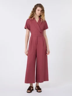 Viscose and linen batavia jumpsuit - CHERRY
