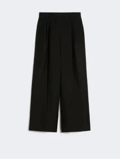 Viscose and linen wide-leg trousers - BLACK