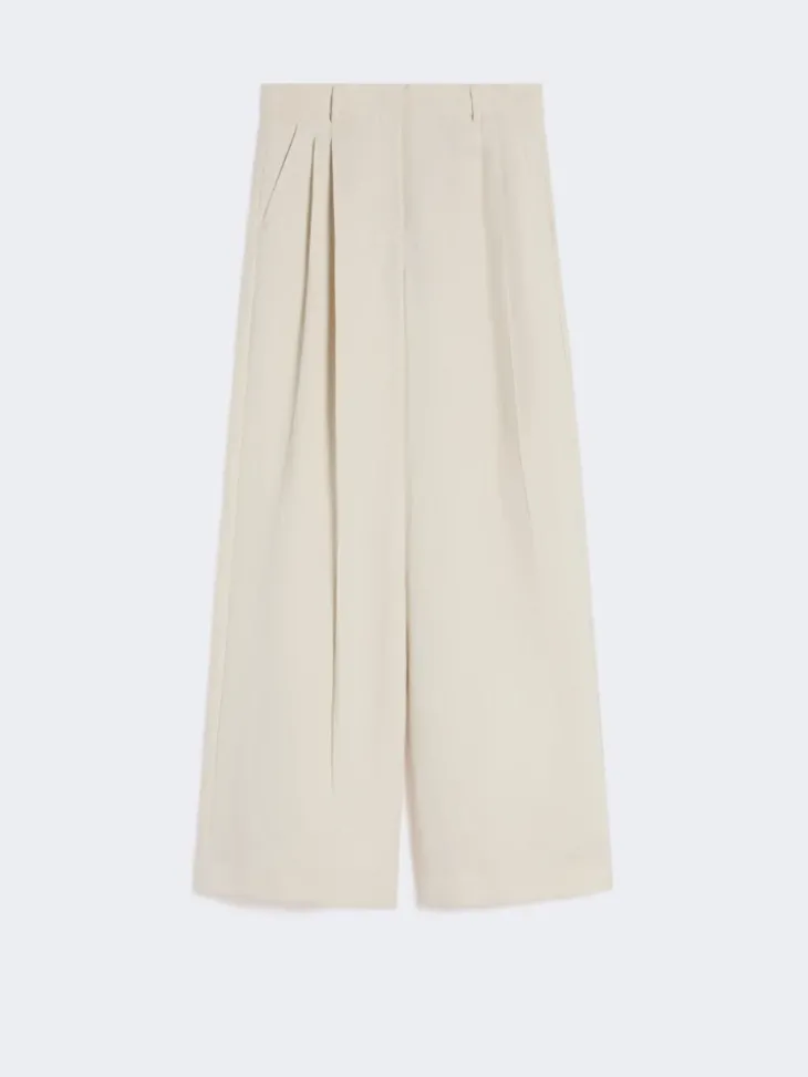 Viscose and linen wide-leg trousers - BEIGE