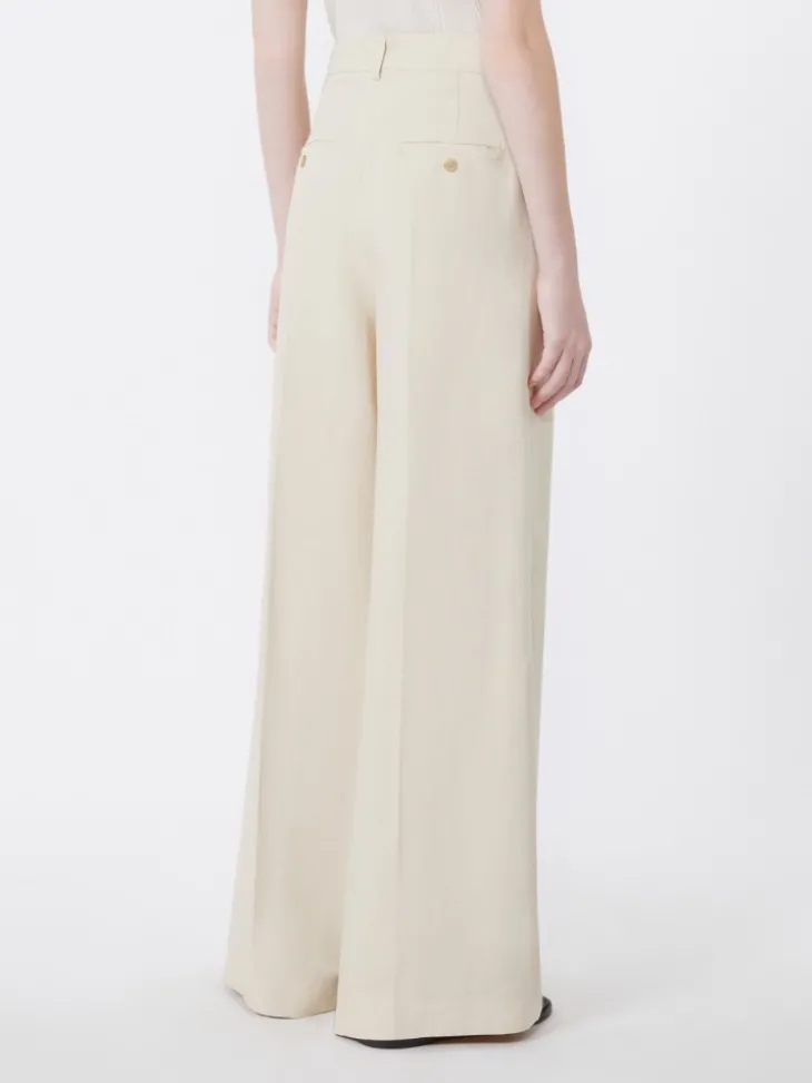 Viscose and linen wide-leg trousers - BEIGE