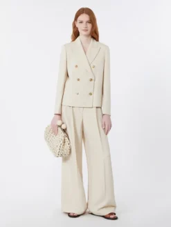 Viscose and linen wide-leg trousers - BEIGE
